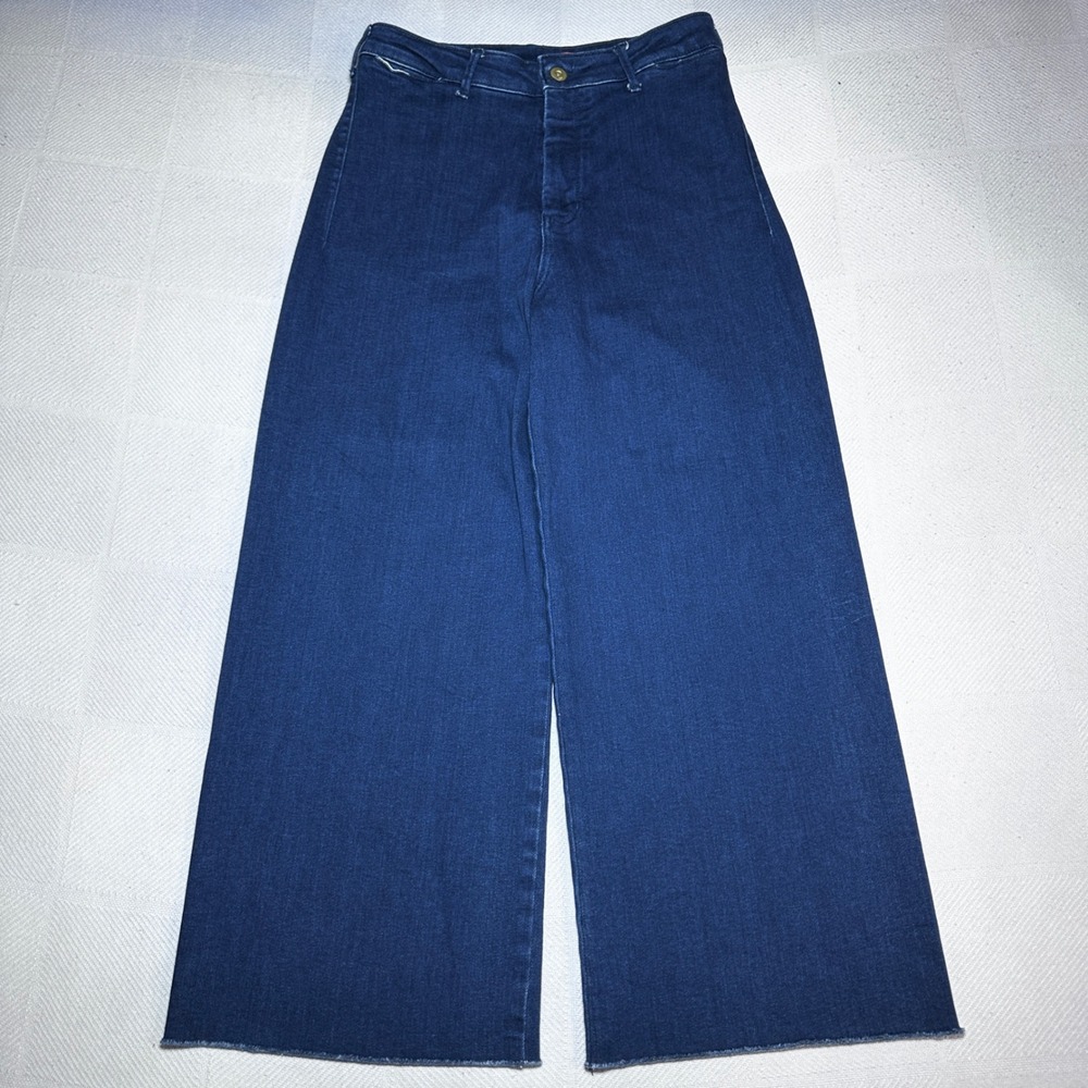 Pilcro Skipper Wide Leg Trouser Jeans Womens 29 High Rise Raw Hem Dark Indigo